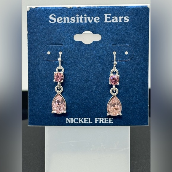 Silver Drop Crystal Stone dangling Pink 1.5 inch - Picture 2 of 4